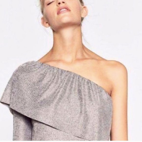 Zara Trafapuc Collection one-shoulder, ruffle metallic shimmer top - Picture 1 of 6